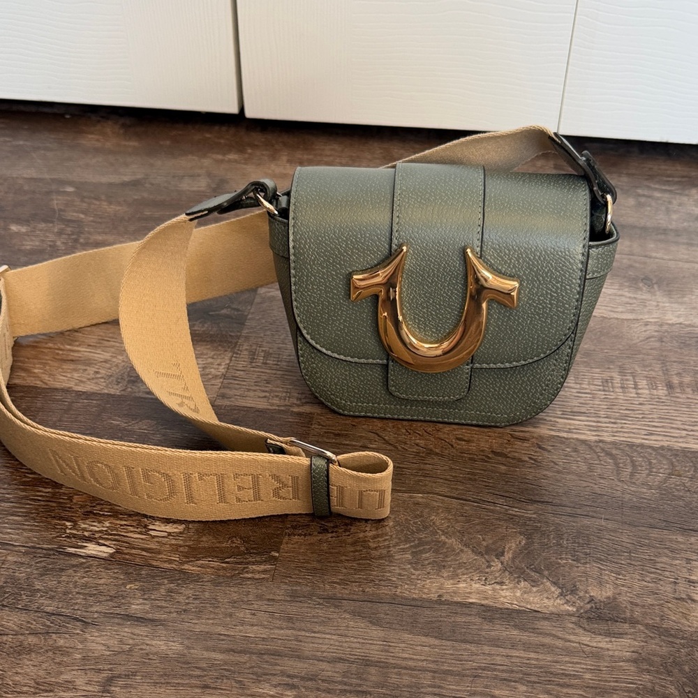 True Religion Olive Crossbody Bag with Gold Accent